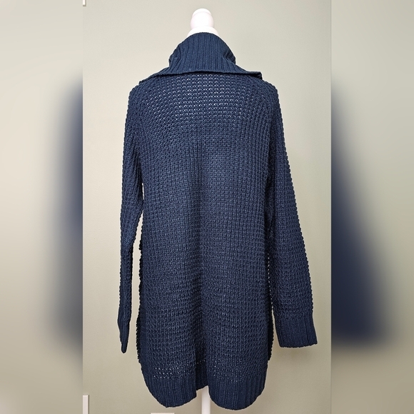 Lisa and Rose Cowl Turtle Neck Waffle Knit Slit Side Sweater Dress SMALL Navy - Picture 6 of 9